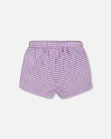 Girl Crinkle Short White Checkered Lilac - Toddler|Child