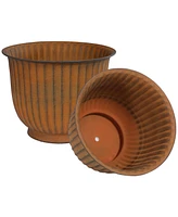 Carlotta 14.75" Metal Outdoor Plant Pot Set with Drainage Holes and Rubber Plugs