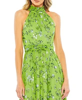 Women's Floral Print Halter Neck A Line Dress