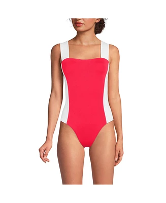 Lands' End Women's Square Neck High Leg One Piece Swimsuit