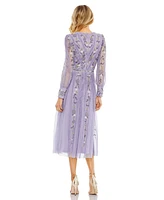 Mac Duggal Women's Long Sleeve Embroidered Wrap Midi Dress