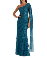 Mac Duggal Women's One Shoulder Cape Sleeve Embellished Gown