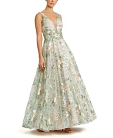 Mac Duggal Women's Floral Embroidered Illusion V-Neck Gown