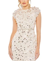 Mac Duggal Women's Floral Applique Cap Sleeve Column Dress