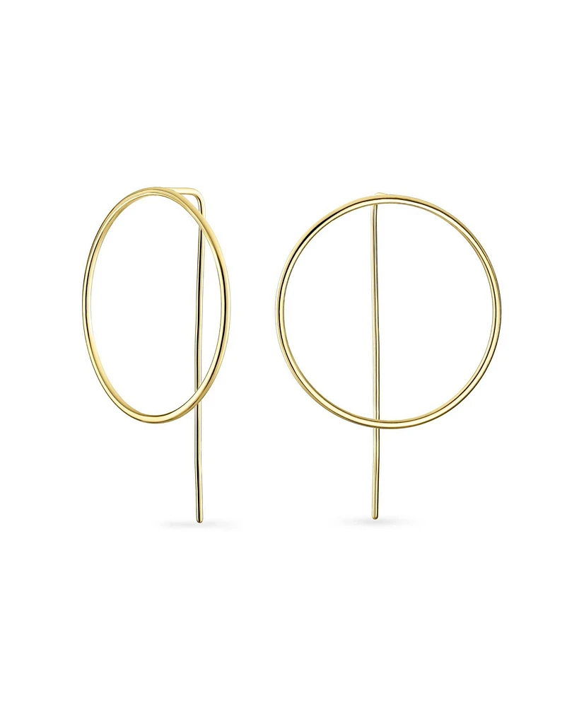 Bling Jewelry Delicate Minimalist Geometric Thin Round Open Circle Modern Hoop Threader Earrings Sterling Silver