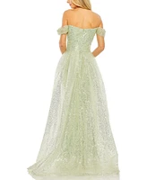 Mac Duggal Women's Off the Shoulder Sequin Panel Train Gown