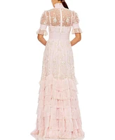 Mac Duggal Women's Embroidered Floral Tiered Smock Neck Gown