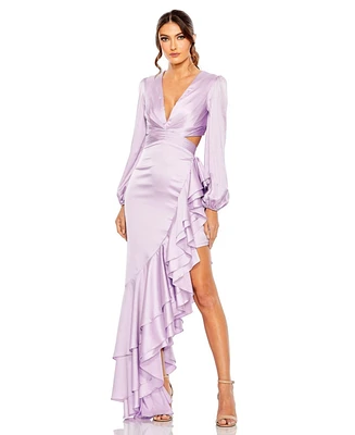 Women's Cut Out Asymmetrical Ruffled Gown