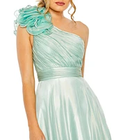 Mac Duggal Women's Rosette One Shoulder Tea Length Dress