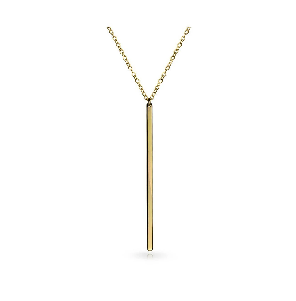 Bling Jewelry Minimalist Modern Design Vertical Linear Flat Bar Pendant Necklace For Women .925 Sterling Silver