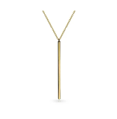 Bling Jewelry Minimalist Modern Design Vertical Linear Flat Bar Pendant Necklace For Women .925 Sterling Silver