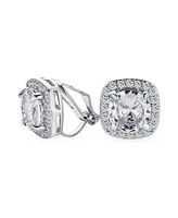 Bling Jewelry Traditional 2CT Solitaire Round Cubic Zirconia Cz Square Halo Clip On Stud Earrings For Women Non Pierced