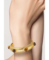 Rachel Zoe Gold Plated Bold Tubogas Bangle Bracelet with Synthetic Tiger's Eye