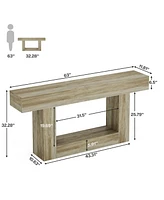 Tribesigns 63" Console Table, Farmhouse 2-Tier Entryway Table with U-Shaped Base, Narrow Long Wood Sofa Behind Couch for Living Room,