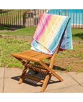 Hyannis Solid Teak Outdoor Folding Dining Chairs - Light Wood Stain Finish - 1 Chair