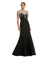 Mac Duggal Women's Draped Pearl Beaded Mermaid Gown
