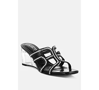 Caqueta Metallic Rhinestone Clear Wedge Sandals