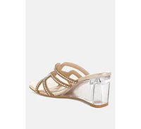 Caqueta Metallic Rhinestone Clear Wedge Sandals