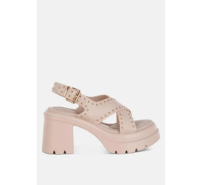 Nambo Stud Embellished Block Heel Sandals