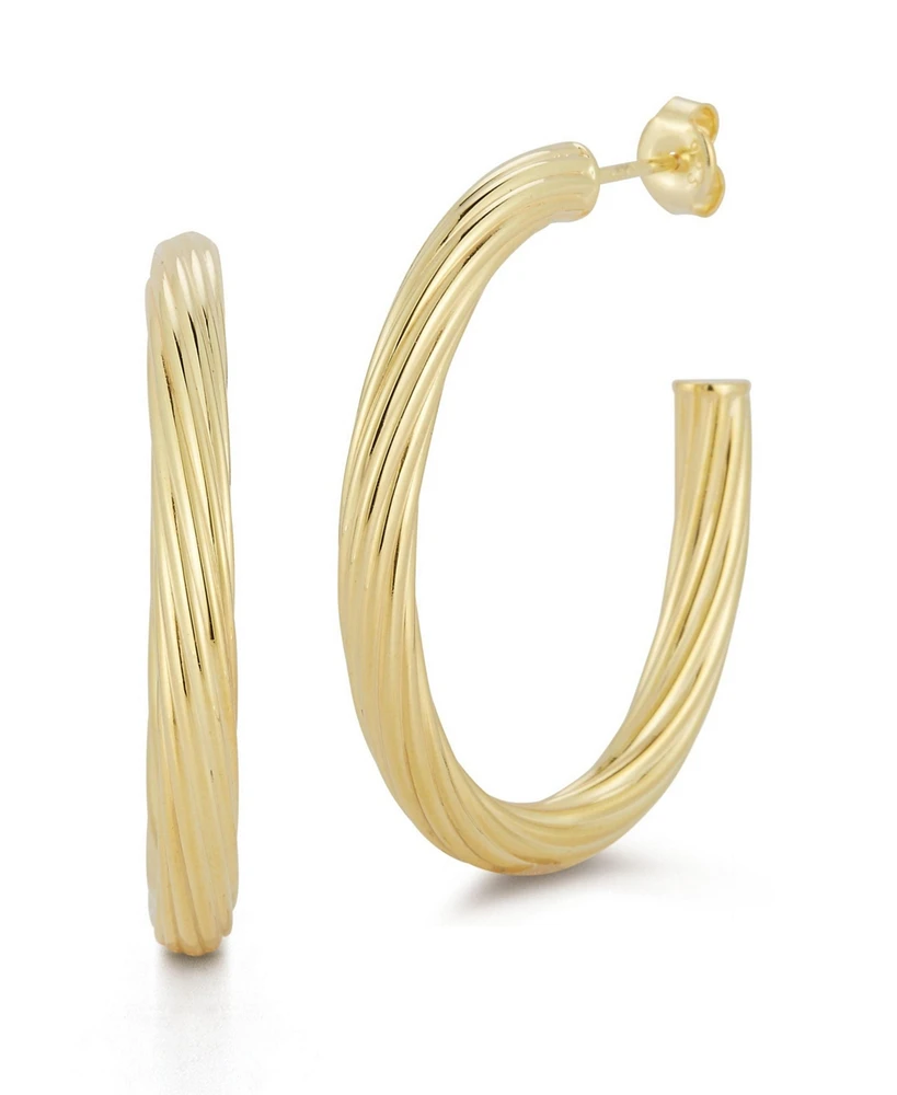 Rachel Zoe Sterling Silver Ribbed Twist Oval Hoop Earrings