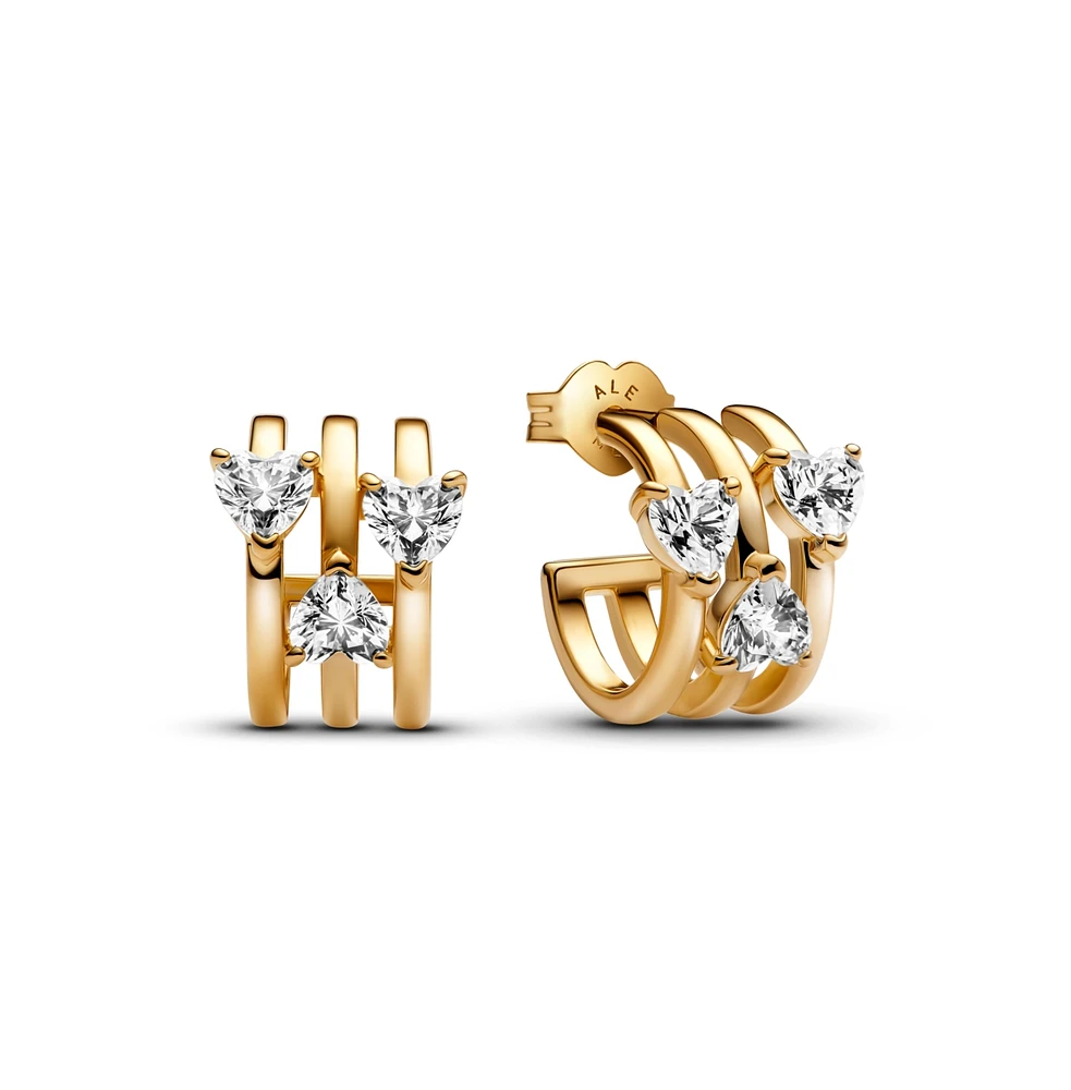 Pandora 14K Gold Plated Triple Heart Hoop Earrings