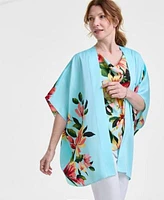 Jm Collection Womens Satin Kimono Floral Print Mixed Media Top Exclusively At Macys