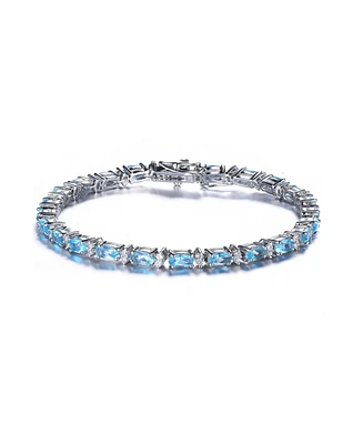 Sterling Silver with Colored Cubic Zirconia Tennis Bracelet White Gold Plated, 14K or 18K Rose Plated