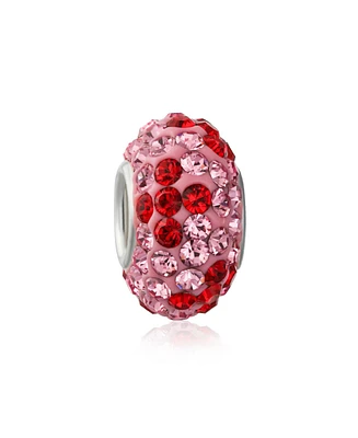 Bling Jewelry Pink Red Flower Crystal Bead Charm Spacer Sterling Silver for European Bracelet