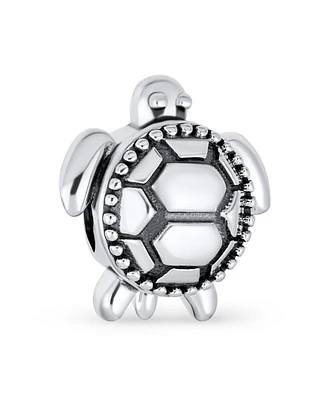 Bling Jewelry Nautical Sea Turtle Charm Bead in Oxidized Sterling Silver for European Bracelets