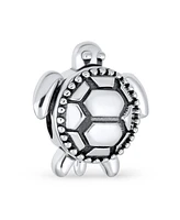 Bling Jewelry Nautical Sea Turtle Charm Bead in Oxidized Sterling Silver for European Bracelets