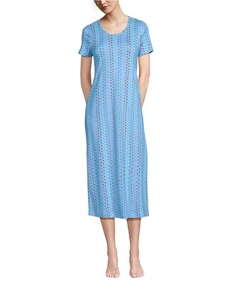 Lands' End Women's Petite Cotton Short Sleeve Midcalf Nightgown