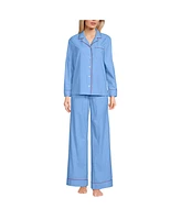 Lands' End Women's Petite Cotton Poplin 2 Piece Pajama Set - Long Sleeve Top and Pants