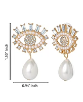 Jessica Simpson Gold-Tone Evil Eye Pearl Drop Earrings