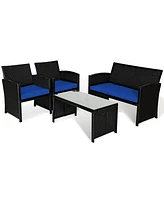 8PCS Patio Rattan Furniture Conversation Set Cushion Sofa Table Garden