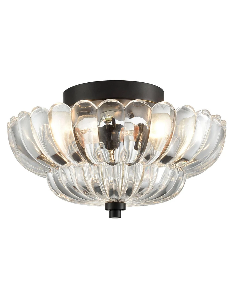 Moose 3-light Modern Black Metal with Scalloped Clear Glass Semi Flush Mount Ceiling Light for Living Room