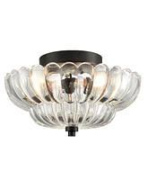 Moose 3-light Modern Black Metal with Scalloped Clear Glass Semi Flush Mount Ceiling Light for Living Room