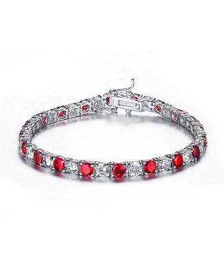 Sterling Silver White Gold Plated with Colored Cubic Zirconia Tennis Bracelet