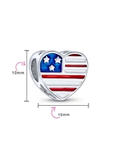 Bling Jewelry Heart Shape Usa Flag Military Wife Charm Bead Sterling Silver for Bracelet