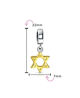 Bling Jewelry Judaic Star Of David Magen Dangle Charm Bead 14K Gold Plated for Bat Mitzvah