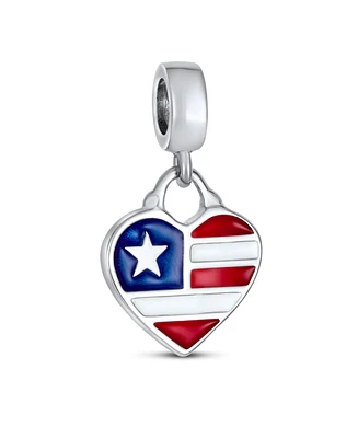 Bling Jewelry Patriotic Flag Heart Dangle Charm Bead Sterling Silver for European Bracelet