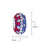 Bling Jewelry Red White Blue Crystal Bead Charm Spacer for European Bracelet Sterling Silver