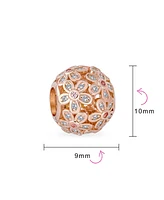 Bling Jewelry Round Clear Floral Cz Bouquet Charm Bead Rose Gold European Bracelet
