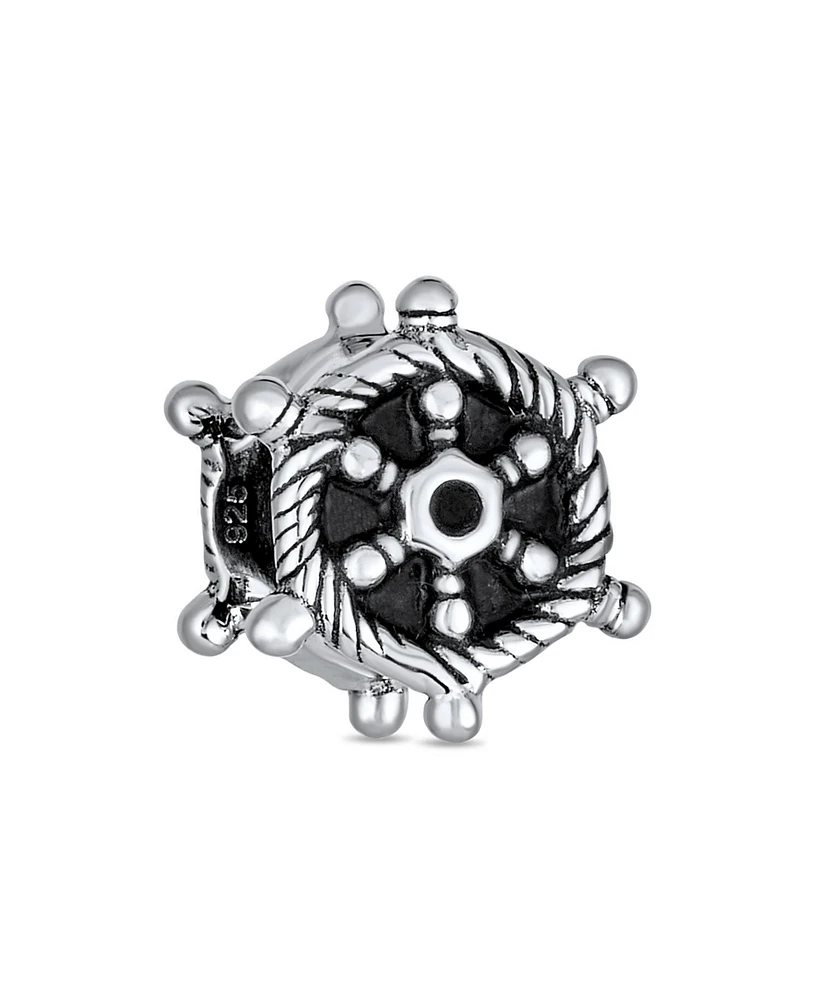 Bling Jewelry Nautical Boat Ship Wheel Charm Bead in Oxidized Sterling Silver for Bracelets