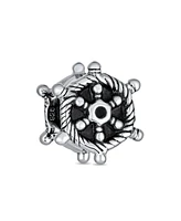 Bling Jewelry Nautical Boat Ship Wheel Charm Bead in Oxidized Sterling Silver for Bracelets