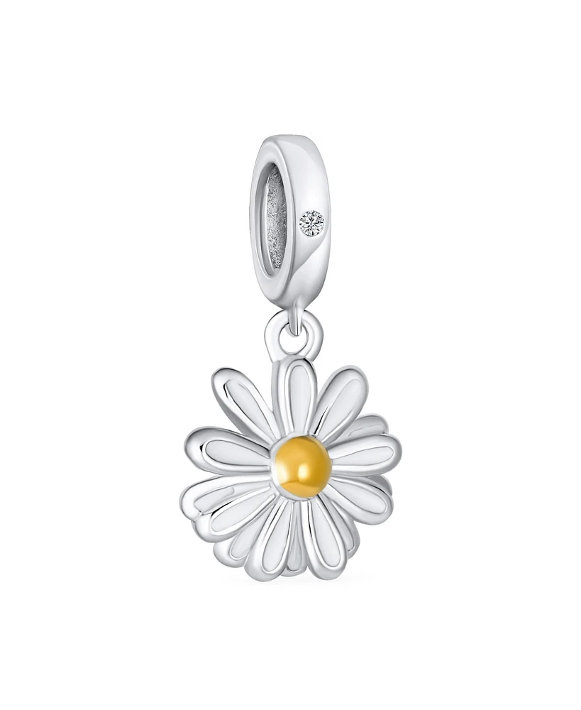 Bling Jewelry White Sunflower Daisy Charm Bead 14K Gold Plated Sterling Silver for Bracelets