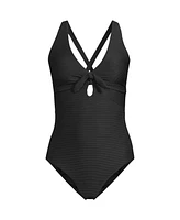 Lands' End Women's Ribbed Knot Front One Piece Swimsuit