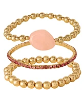 Jessica Simpson 3-Piece Beaded Stretch Bracelet Set - Gemstone & Gold-Tone Accents