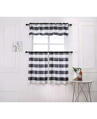 MarCielo 3 Piece Buffalo Kitchen Curtain with Swag and Tier Window Treatment Set