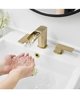 Waterfall 8 in. Widespread Double Handle Gold Bathroom Faucet Set 3 Holes Vanity Sink With Metal Drain Brushed