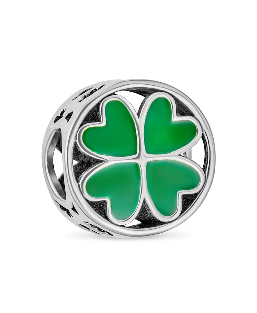 Bling Jewelry Good Luck Irish Shamrock Green Heart Clover Charm Bead for European Bracelet